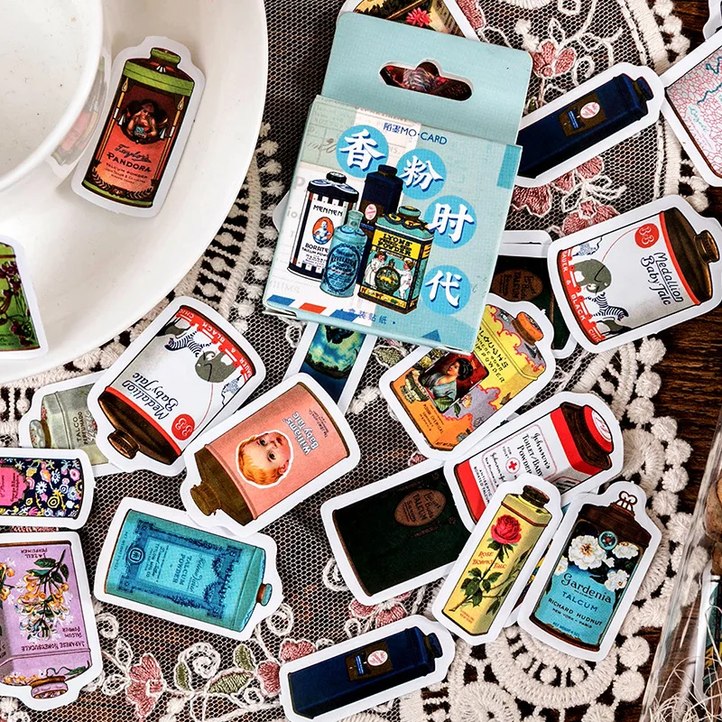 45 pcs box retro perfume bottle decorative stationery planner stickers scrapbooking diy diary album stick lable assorted stickers aliexpress