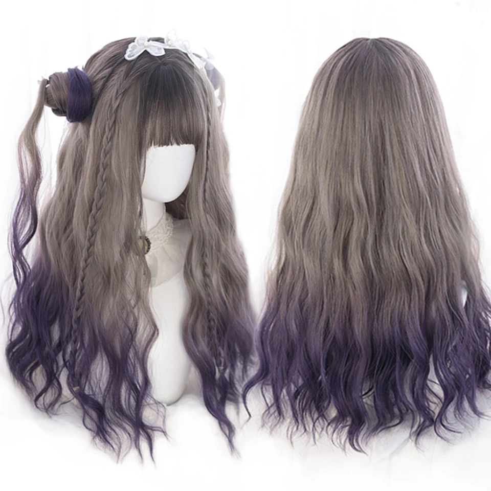 Resistente ao Calor Houyan Senhoras Cosplay Longo Encaracolado Ondulado Cabelo Festa Lolita Peruca Sintética Prata Azul Roxo Rosa 1 High Quality Apliques e perucas