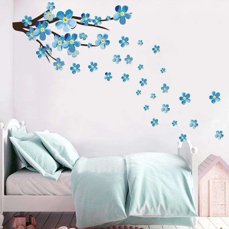 Стиль синий слива стикер на стену искусство наклейки гостиная диван спальня стены фон сливы наклейки обои