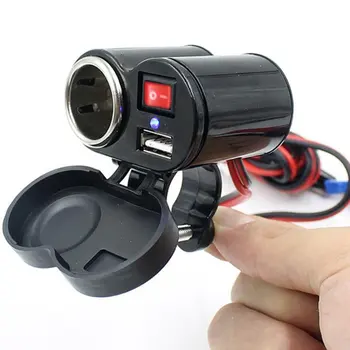 

Motorcycle Usb Charger 2-in-1 Waterproof Electric Vehicle Cigarette Lighter Socket Usb Universal Mobile Phone