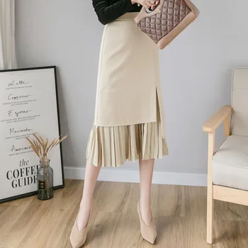 

Korean Fashion Plain Pleated Skirt Women 2020 Summer Girl's Sweet Solid Color Chic Midi Long Skirt Preppy Style Khaki/Black