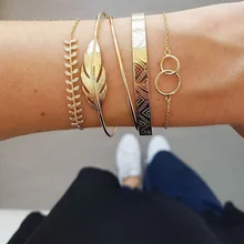 Богемный браслет лист круглый круговая цепь браслет с Цинковым Сплавом для женщин нержавеющая ювелирный стальной браслет аксессуары оптом