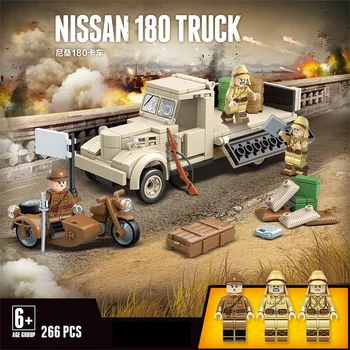 

WW2 Military Japan 180 Truck Building Blocks WW2 Army Soldier Figures Motorcycle Weapon Guns parts Bricks Toys for Children Gift