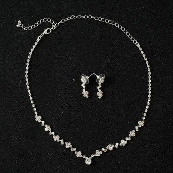 Women Fashion Necklace Earrings Set Rhinestone Wedding Accessories Bridal Lady Dangle Earring Pendant Elegant Jewellery Sets 1