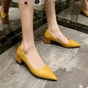 

Spring Pointed Toe High Heels Women Pumps New Office&career Women Shoes Thick Heels Leather Shoes Size 34-40 Daily Shoes Lady