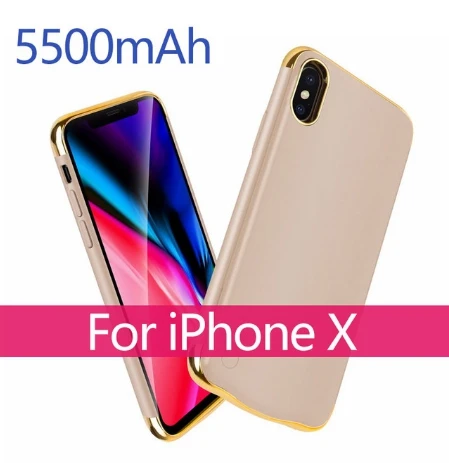5500 мАч/6000 мАч чехол для зарядного устройства для iPhone X XS MAX XR чехол для аккумулятора ультра тонкий внешний аккумулятор чехол внешнее резервное зарядное устройство чехол - Цвет: For iphone X  Gold