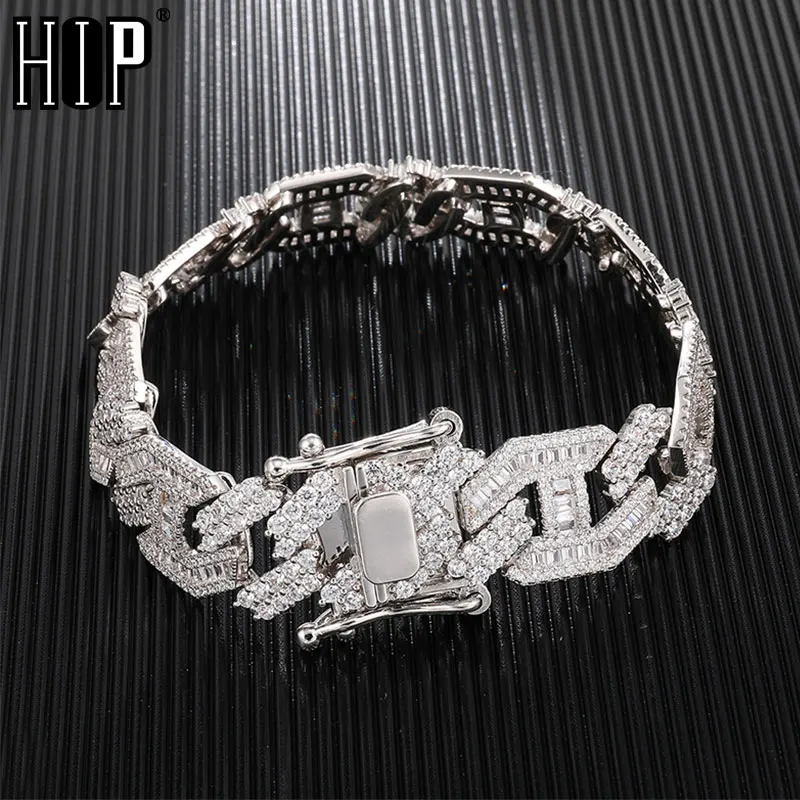 Хип-хоп 15 мм тяжелый багет в Майями Циркон Iced Out Cuban Link браслет AAA крапановая закрепка CZ установка браслеты для мужчин раппер ювелирные изделия