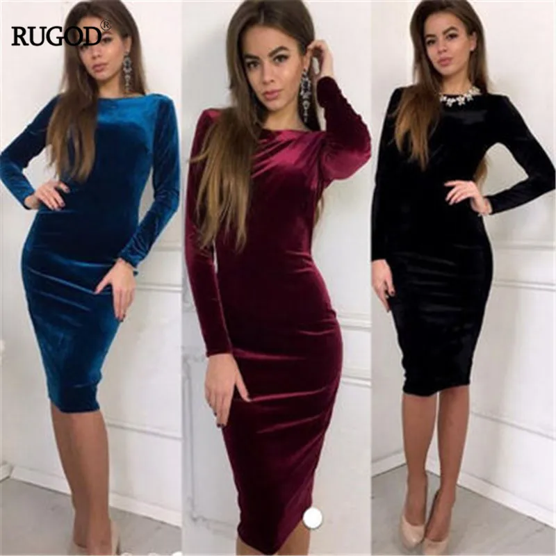 RUGOD/Платье с круглым вырезом и длинными рукавами, однотонная сумка с открытой спиной, бедра, платья с завышенной талией,, Осеннее повседневное Сексуальное женское Платье