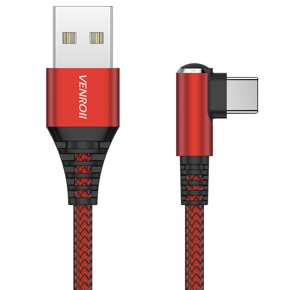 Venroii 3A usb type C 90 градусов USB C кабель для samsung Galaxy S10 S8 S9 Plus Xiaomi Mi 6 8 9 Oneplus 6 кабель передачи данных для быстрой зарядки - Цвет: Red