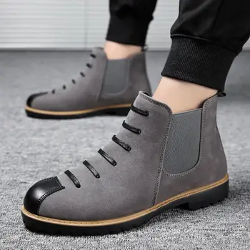 

Designer Patchwork Sudede Boots Man Rubber Winter High Top Causal Shoes 2020 Male Tooling Sneakers
