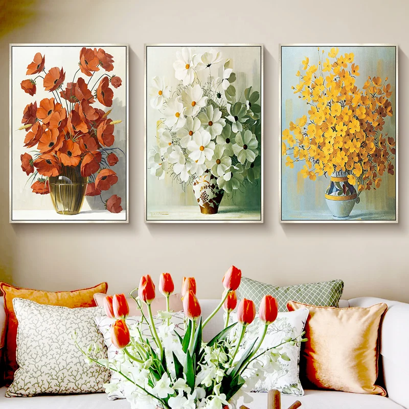Abastract Flowers Oil Painting Canvas Posters and Prints Red Yellow White Pictures for Living Room Home Decor Wall Art Cuadros