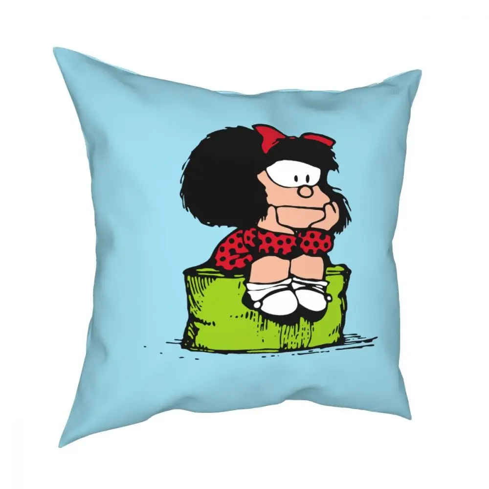 

Квадратная подушка Mafalda с грустным мышлением, чехол, декоративная подушка Quino, комиксы, мультяшная удивительная наволочка, домашний декор