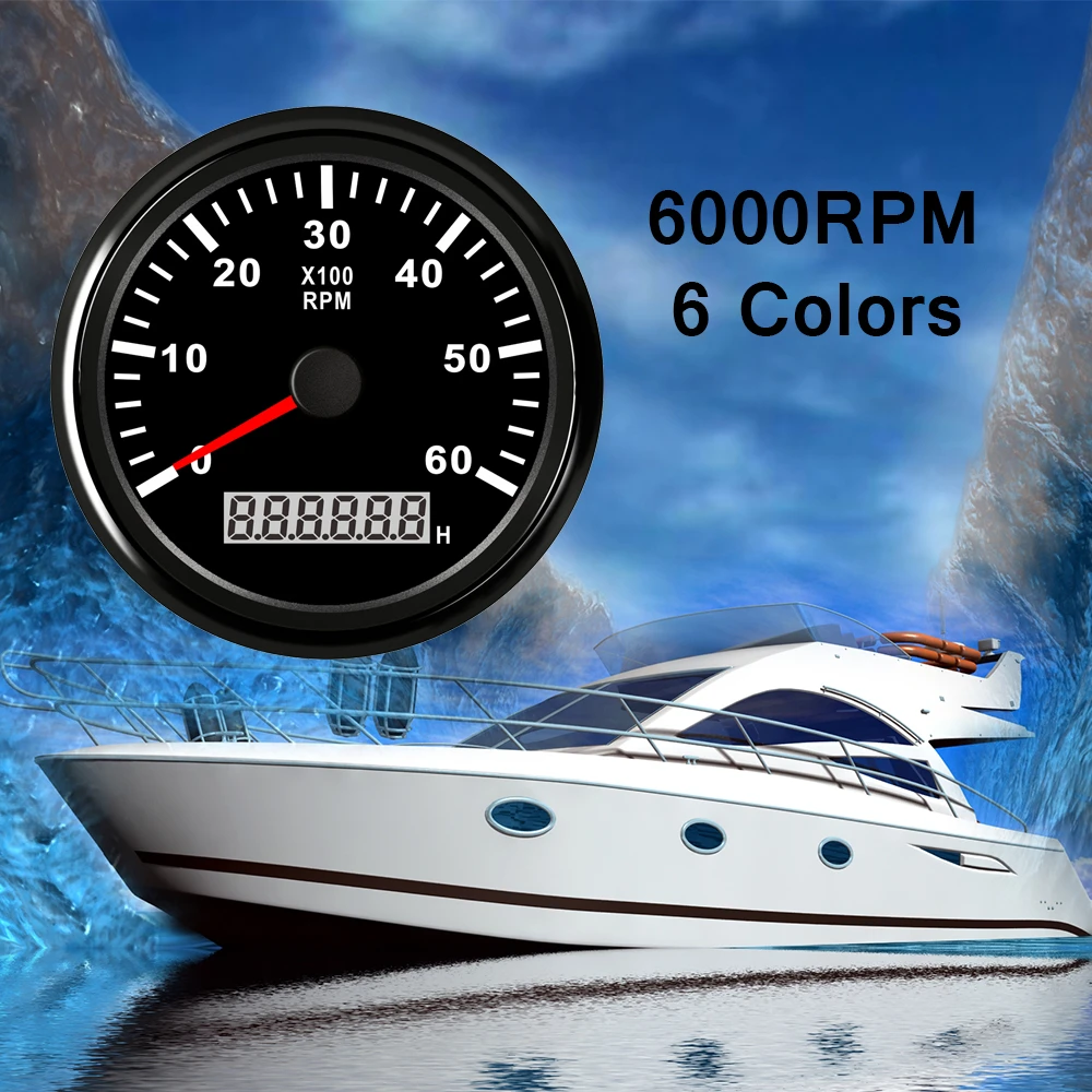 85mm Marine/Yacht/Boat Black RPM Tacho Tachometer Meter Gauge