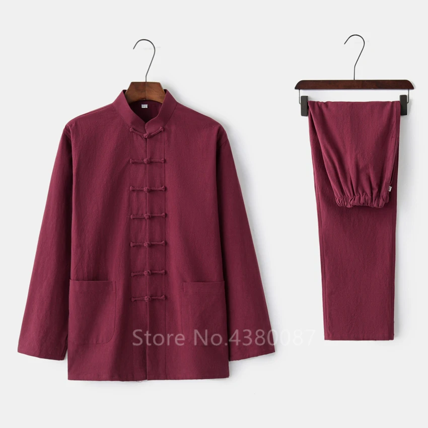 Chinese Traditional Clothing Set Man Summer Linen Buckle Kung Fu Shirt Oriental Retro Top Pants Tai Chi Breathable Uniforms