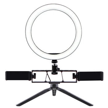 

26CM Dimmable Ring Light with Tripod and Dual Phone Clip for Makeup Live Photographic Studio and Youtube