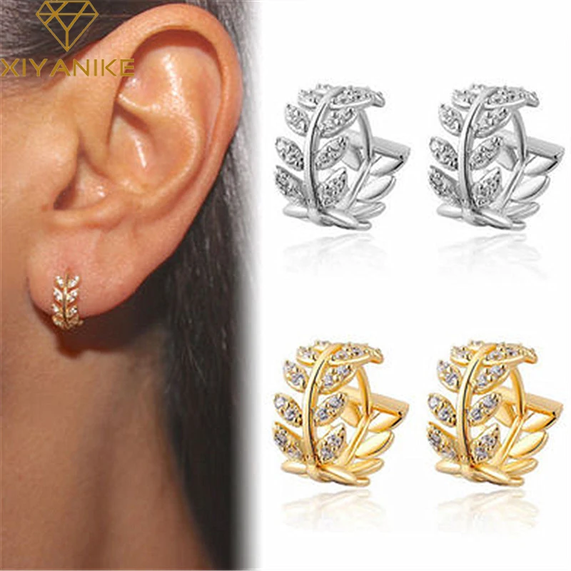 XIYANIKE 925 Sterling Silber Heißer Verkauf Blätter Voll Zirkon Hoop Ohrringe Weibliche Mode Einfache Wunderschöne Schmuck Valentinstag Geschenk