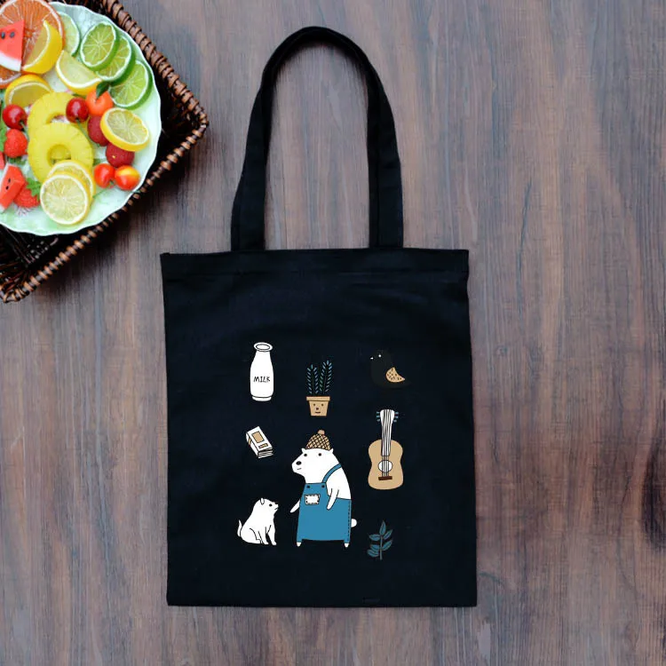 Для женщин хозяйственные сумки холстины Повседневное с принтом с животными из мультфильмов, хлопковая ткань сумка через плечо женская сумка-тоут многоразовая Эко сумка для покупок - Цвет: 1