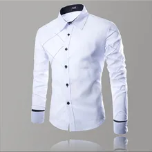 Корейская мужская белая рубашка, клетчатая деловая повседневная мужская рубашка с длинным рукавом на пуговицах, Мужская Весенняя Осенняя рубашка, приталенная рубашка с длинным рукавом