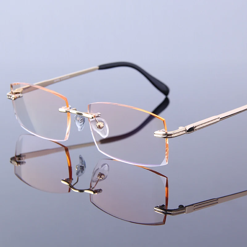 

Business Style Reading Glasses Men Gold Cutting Rimless Glasses High Clear Presbyopic Eye Glasses Hyperopia Spectacles hombres