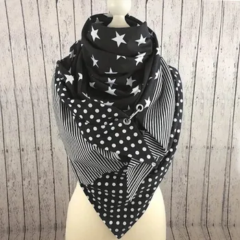 

Star Printing Scarf Patchwork Button Vintage Malaysia Scarfes Soft Wrap Muffer Women Warm Shawlsc Scarf Bufandas Invierno Mujer