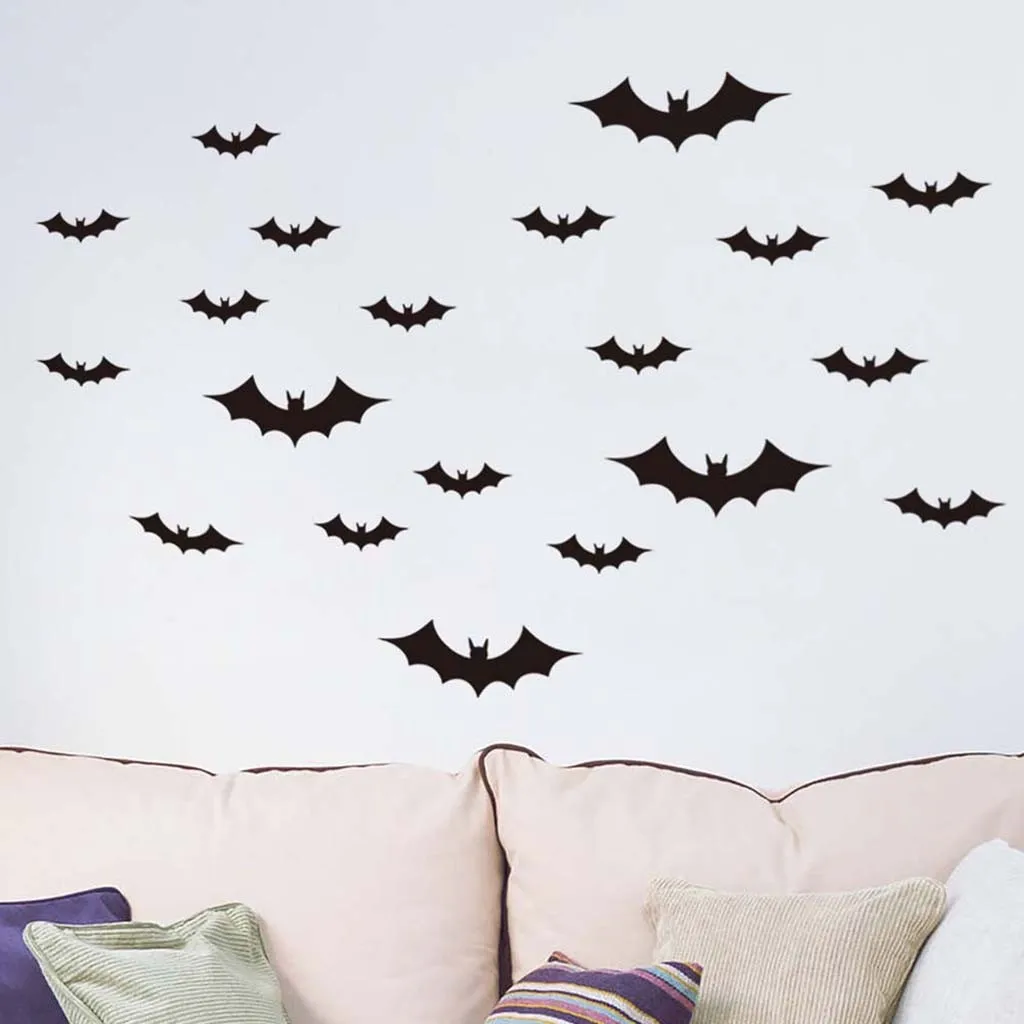Halloween Bat Pattren 3D Wall Sticker Bedroom Decor DIY Stickers Mural Living Room TV Party Decoration |