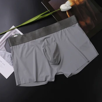 

Men's Seamless Ice Silk Boxer Sexy U Convex Solid Male Underwear Ultra-thin Breathable Transparent Homme Tight Boxers