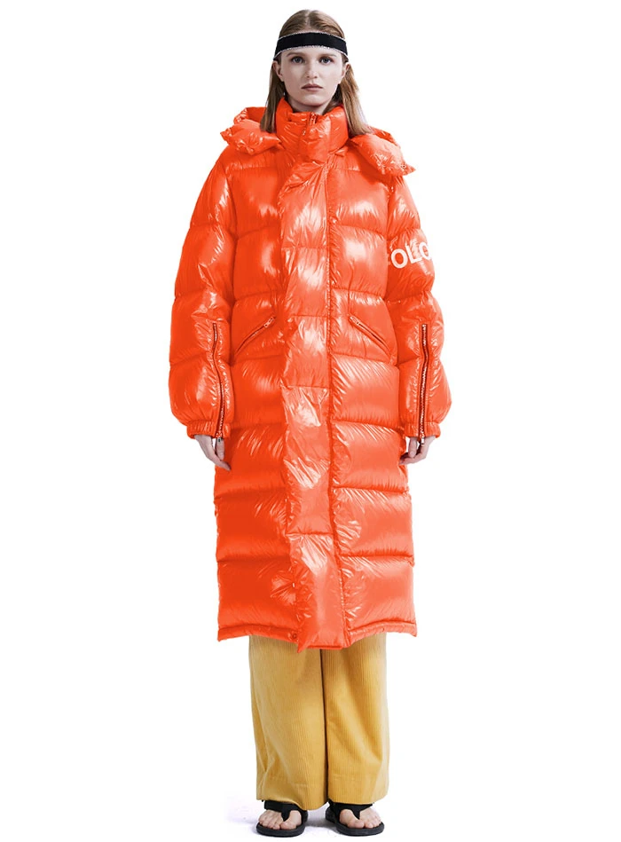 ZURICHOUSE Европейский зимний пуховик Женская длинная Роскошная Глянцевая парка с капюшоном женская супер теплая утепленная куртка 90% гусиный пух