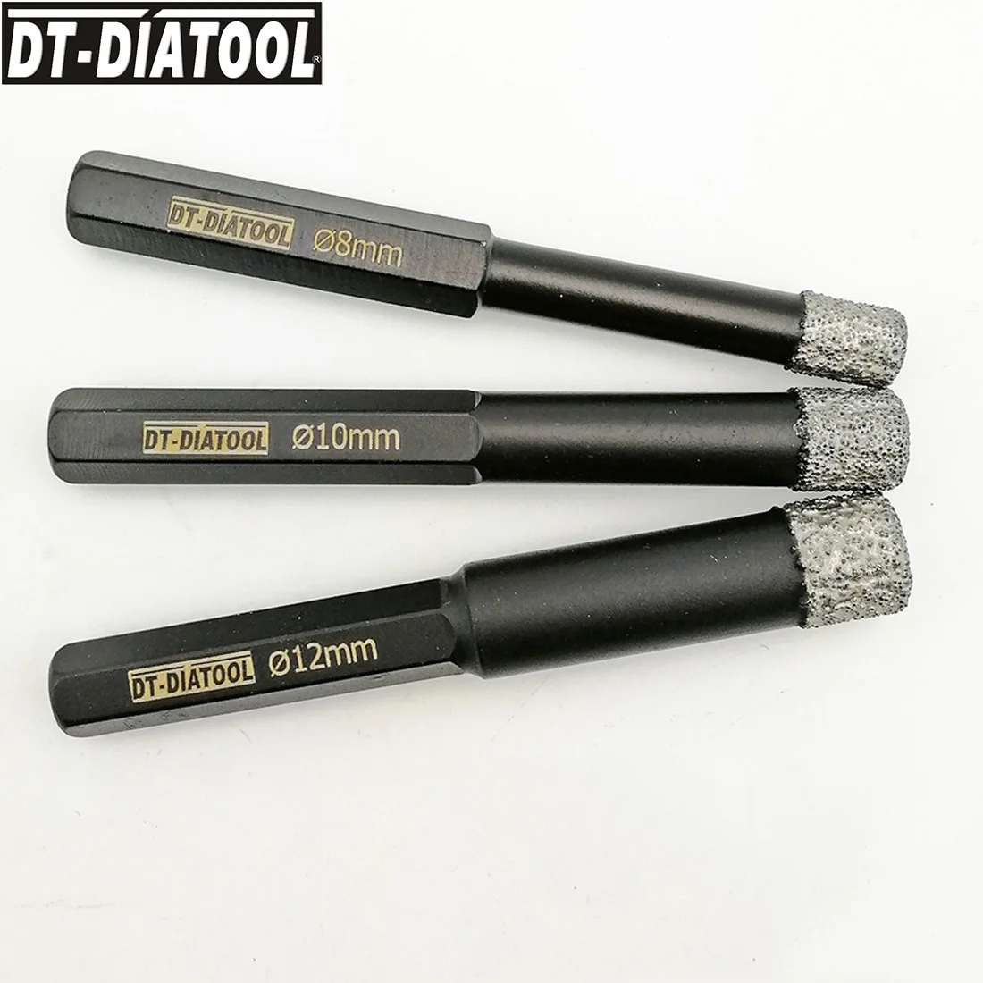 DT-DIATOOL 3pcs/set Dia 8+10+12mm Hex Shank Dry Vacuum Brazed Diamond Drill Core Bits Granite Marble Tile Ceramic Hole Saw