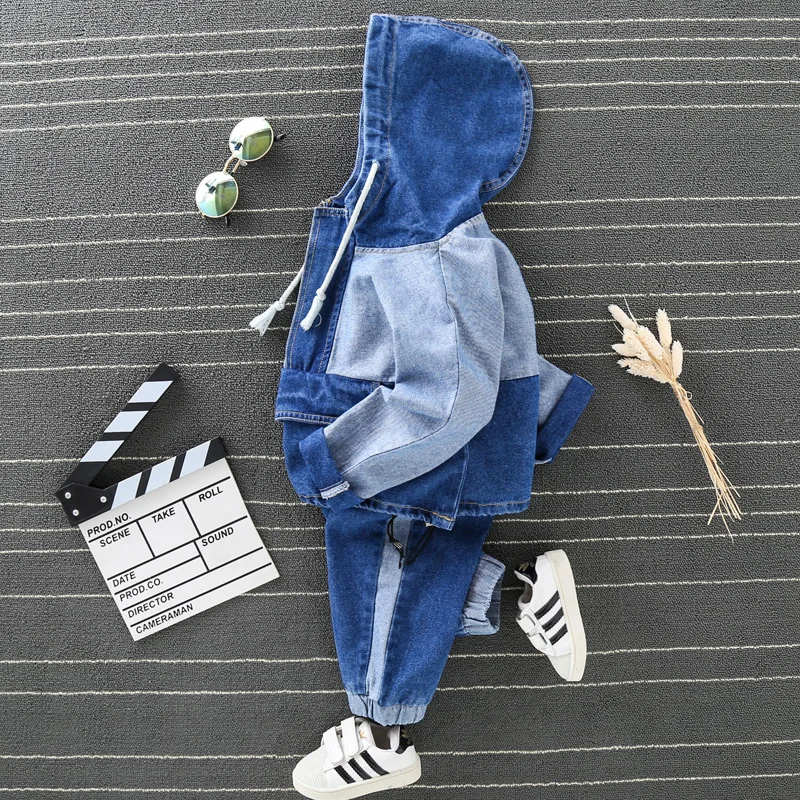 Dolmidol HOTHOT Long Sleeve Hooded Denim Suit Jacket For Boys Girl Fashion Kids Jeans Fashion Casual Clothing Set Tracksuit