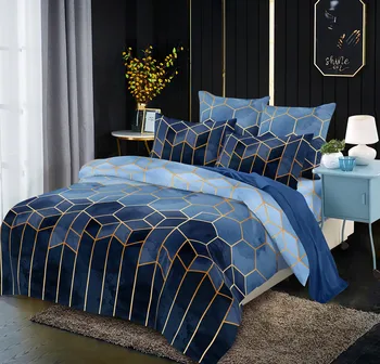 

Blue Geometry Duvet Cover Bed Linens King Size Comforter Bedding Sets 3pcs For Adulet