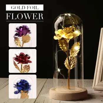 

Eternal Flower Luminous LED Glass Cover 24K Gold Valentine'S Day Gift Gold Foil Rose Rose Flower Party Wedding Decoration