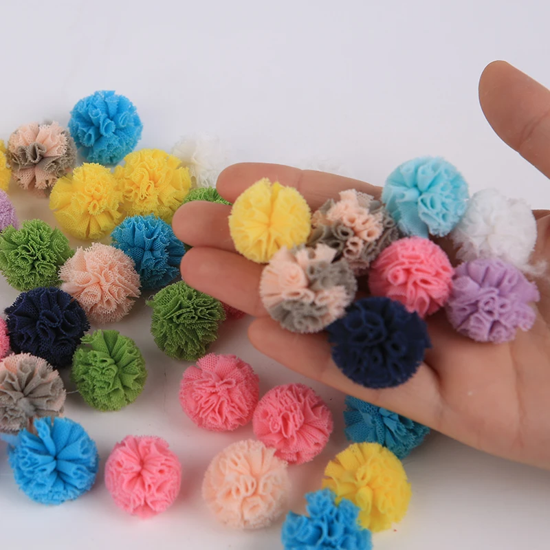 30Pcs 25mm Elastic Force Net cloth Ball DIY Scrapbook Paste Jewelry Headwear Brooch Crochet Toys Decor Jewelry Accessory Gift