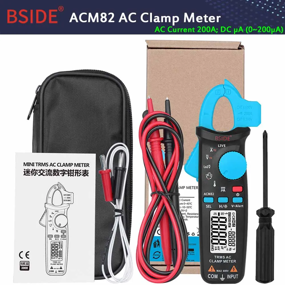 Карманный цифровой клещи мультиметр BSIDE DC/AC Ток 100A 1mA тестер профессиональный ремонт автомобиля амперметр - Цвет: ACM82-Blue