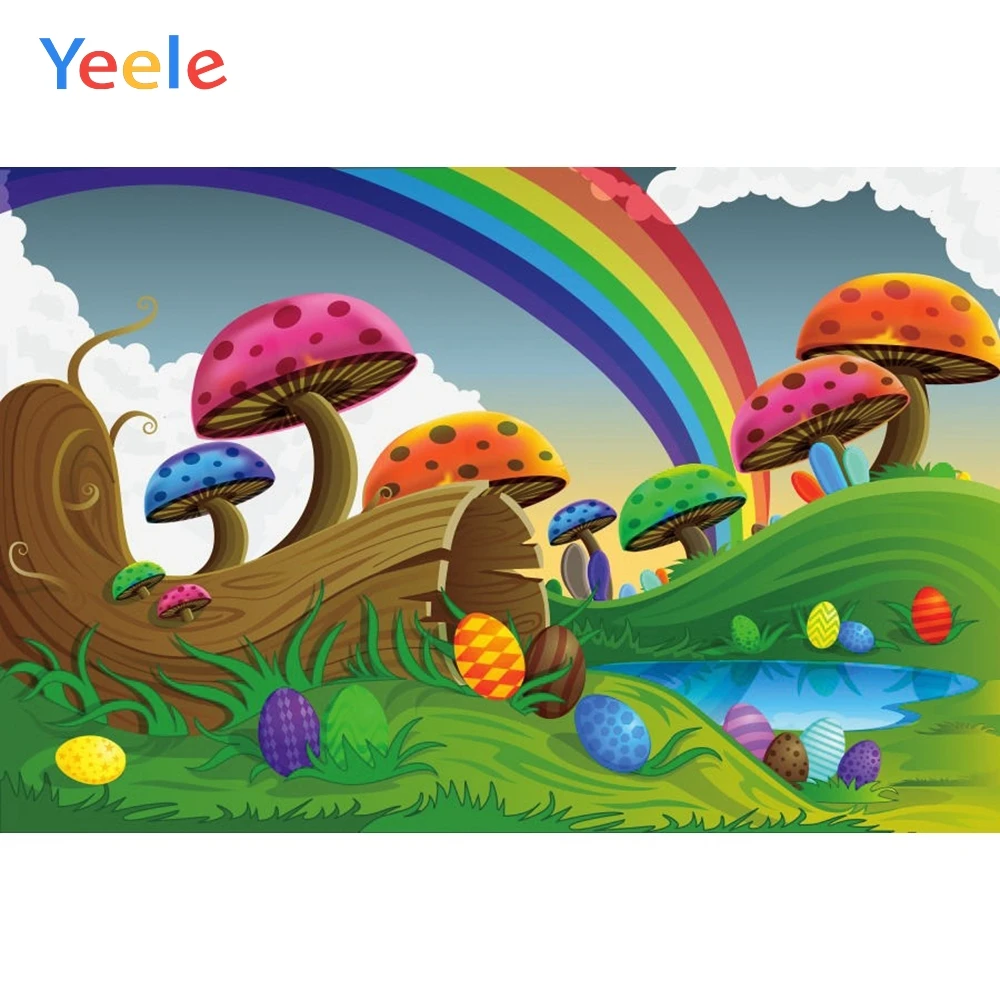 

Spring Easter Eggs Mushroom Rainbow Baby Shower Dreamy Vinyl Backdrop Photography Background For Photo Studio Photophone Prop