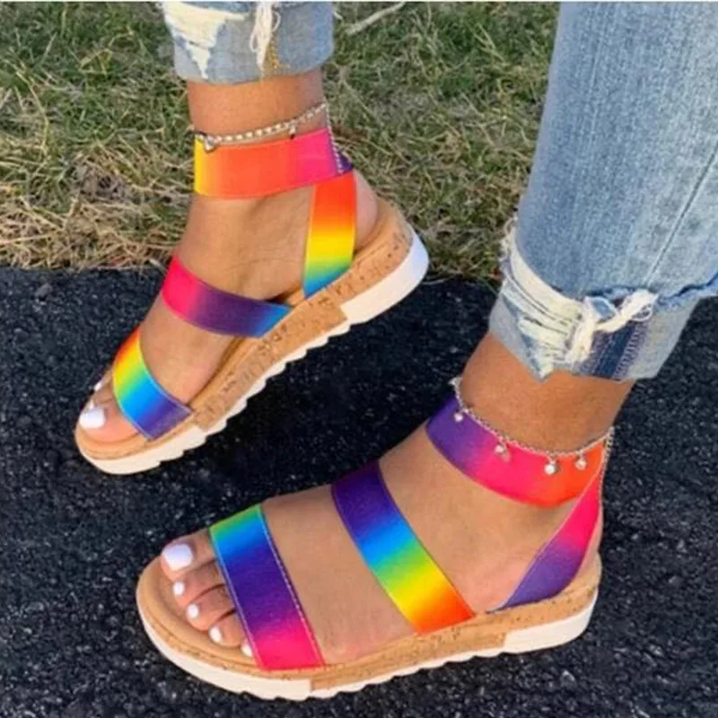 

2020 New Woman Platform Sandals Ladies Open Toe Mixed Color Non Slip Wedge Heel Woman Fashion Casual Sandals Female Summer