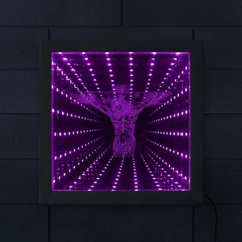 

Jesus Cross 3D LED Infinity Mirror Picture Wood Frame Jesus Christ Crucifixion Design Wall Art Christian Gorgeous Lighting Gift
