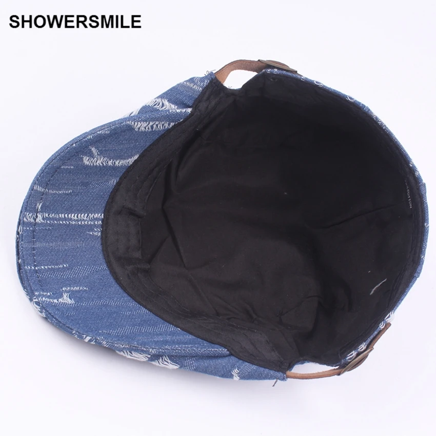 Мужские и женские джинсовые береты SHOWERSMILE винтажные рваные шапки кепки в
