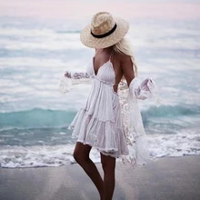 Летнее пляжное платье в стиле бохо женское шикарное сексуальное кружевное платье без бретелек бальное платье Хиппи богемное платье размера плюс rode vestido