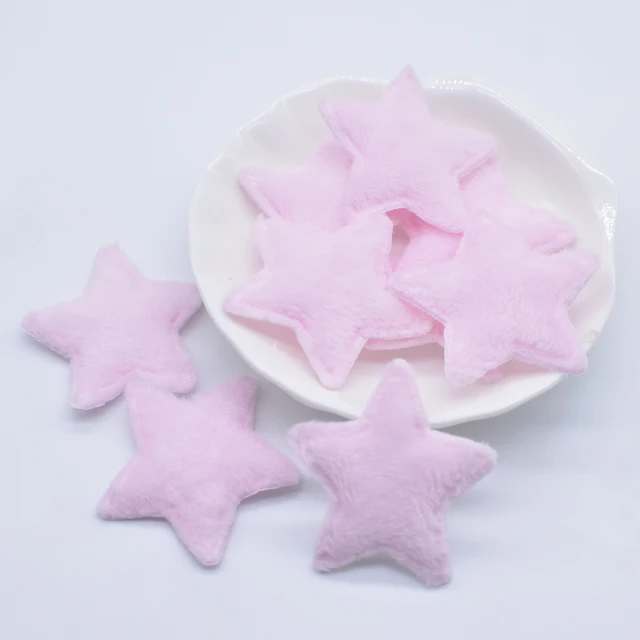 50Pcs/lot 38mm Padded Plush Furry Felt Star Applique for DIY Headwear Hair Clips Bow Accessories Handmade Baby Clothes Hat Decor Pink