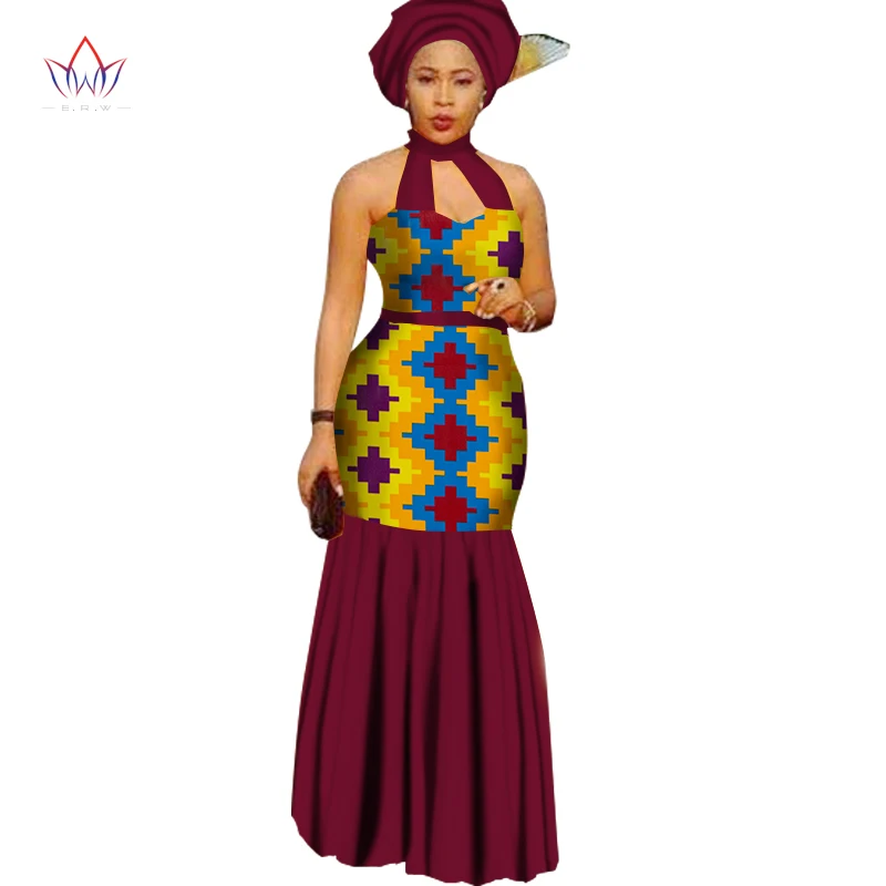 Летние африканские платья для женщин Холтер длинное платье хлопок Принт воск размера плюс 6XL три четверти модное сексуальное платье WY1732 - Цвет: 3