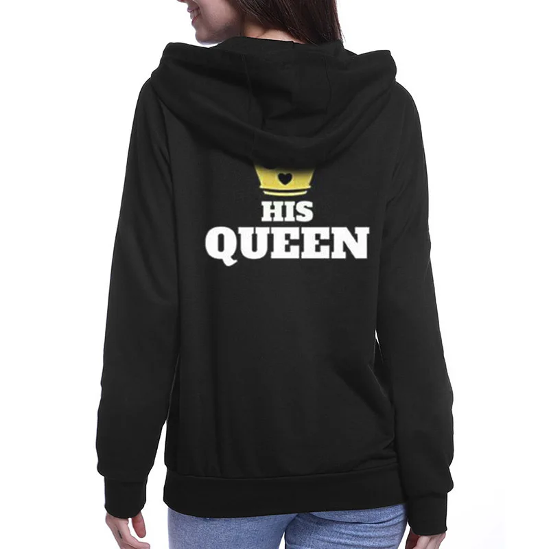 Женские и мужские толстовки с принтом «Her King His queen», толстовки с капюшоном для влюбленных пар, повседневные пуловеры, спортивные костюмы