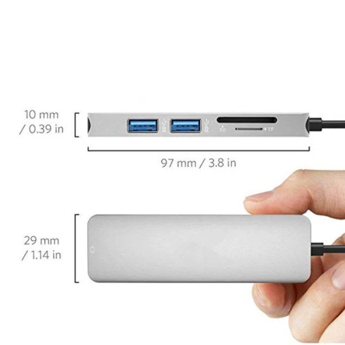 USB-C концентратор HDMI адаптер 5 в 1 донгл usb type-C к HDMI кард-ридер 2 порта NK-Shopping