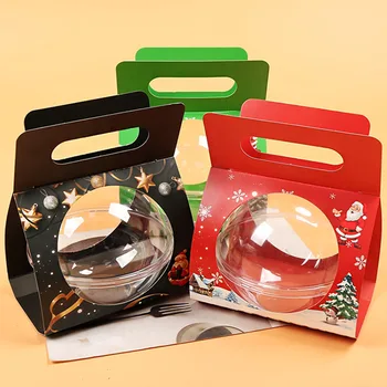 

25pcs Christmas portable plastic ball cake box transparent hollow ball dessert gift box fruit salad food packaging paper boxes