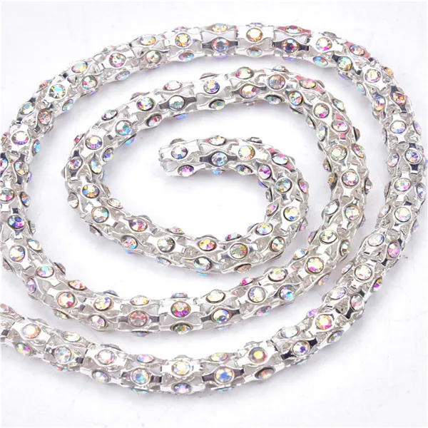 silver with AB color SS28 6 мм 1 ярдов/серия пришивная отделка ручной работы цветок чашки AB Стразы цепи кружева серебро или золото блестящий блеск веревка - Цвет: silver with AB color