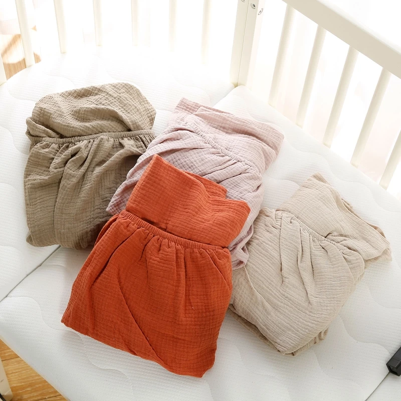 Solid Color Baby Fitted Crib Sheet Stretchy Soft Cotton Double Gauze Sheet for Newborn Bassinet Cradle Bed Mattress Covers