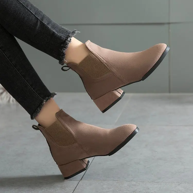 shoes beige women boots bota feminina ladies sapato 2019 British new black medium heel ankle zapatos de mujer | Обувь