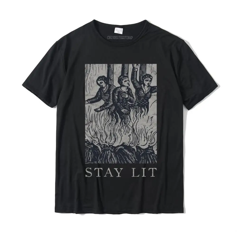 Discount Europe Design Short Sleeve Tshirts NEW YEAR DAY O-Neck 100% Cotton Fabric Tops Shirt for Men Tshirts Printed Occult Stay Lit Satan Devil Hell Unholy Antichrist Witch Long Sleeve T-Shirt__32796 black