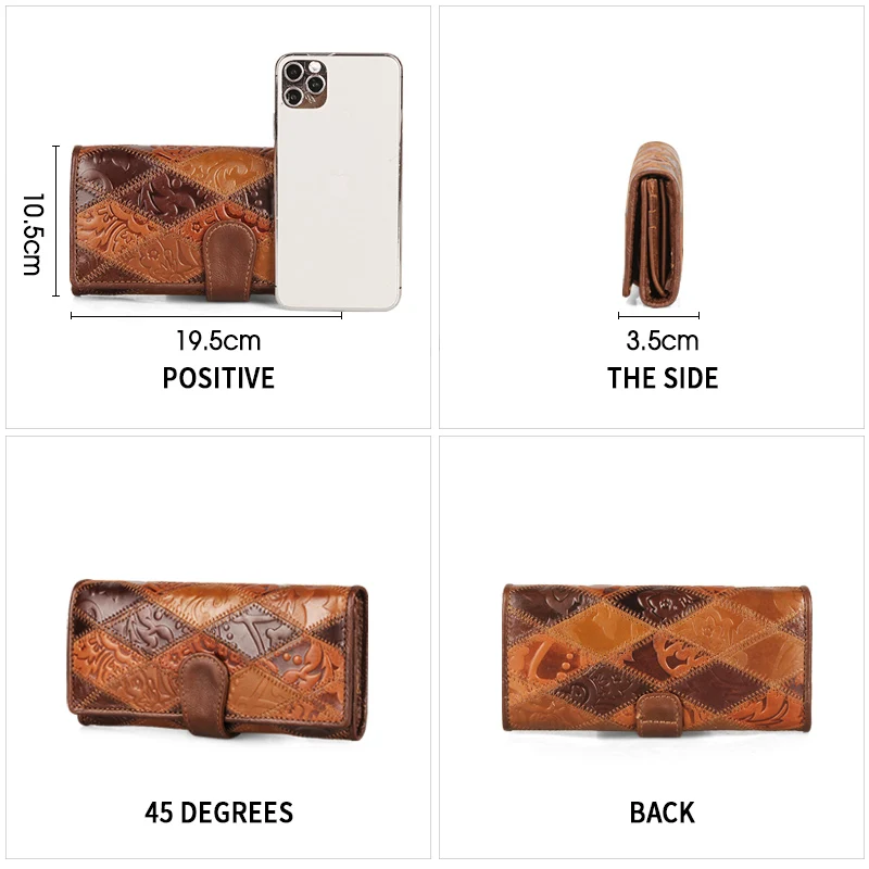 2022 New Women's wallet retro women's leather wallets  Long Cover  Wallets Card Holder Phone Bag Embossed Floral Ladies Purses