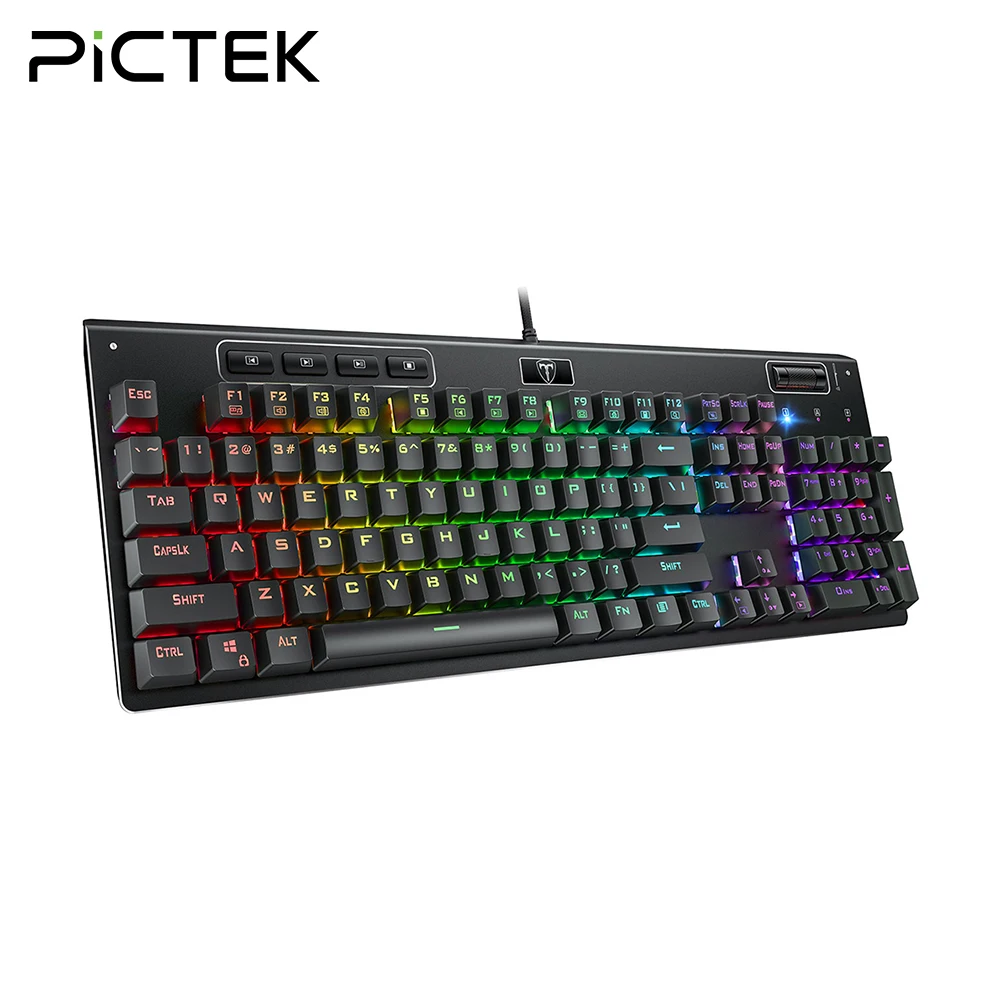 PICTEK Mechanical Keyboard Red Switch Gaming Keyboard With RGB Backlit 104 Keys 19 Key Anti-Ghosting Wired Keyboard For PC Gamer