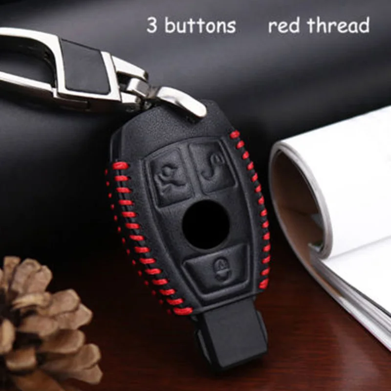 

Keychain Keyless Fob Shell Holder Protector Car Entry Genuine Leather Case Replacement Accories For Mercedes-Benz